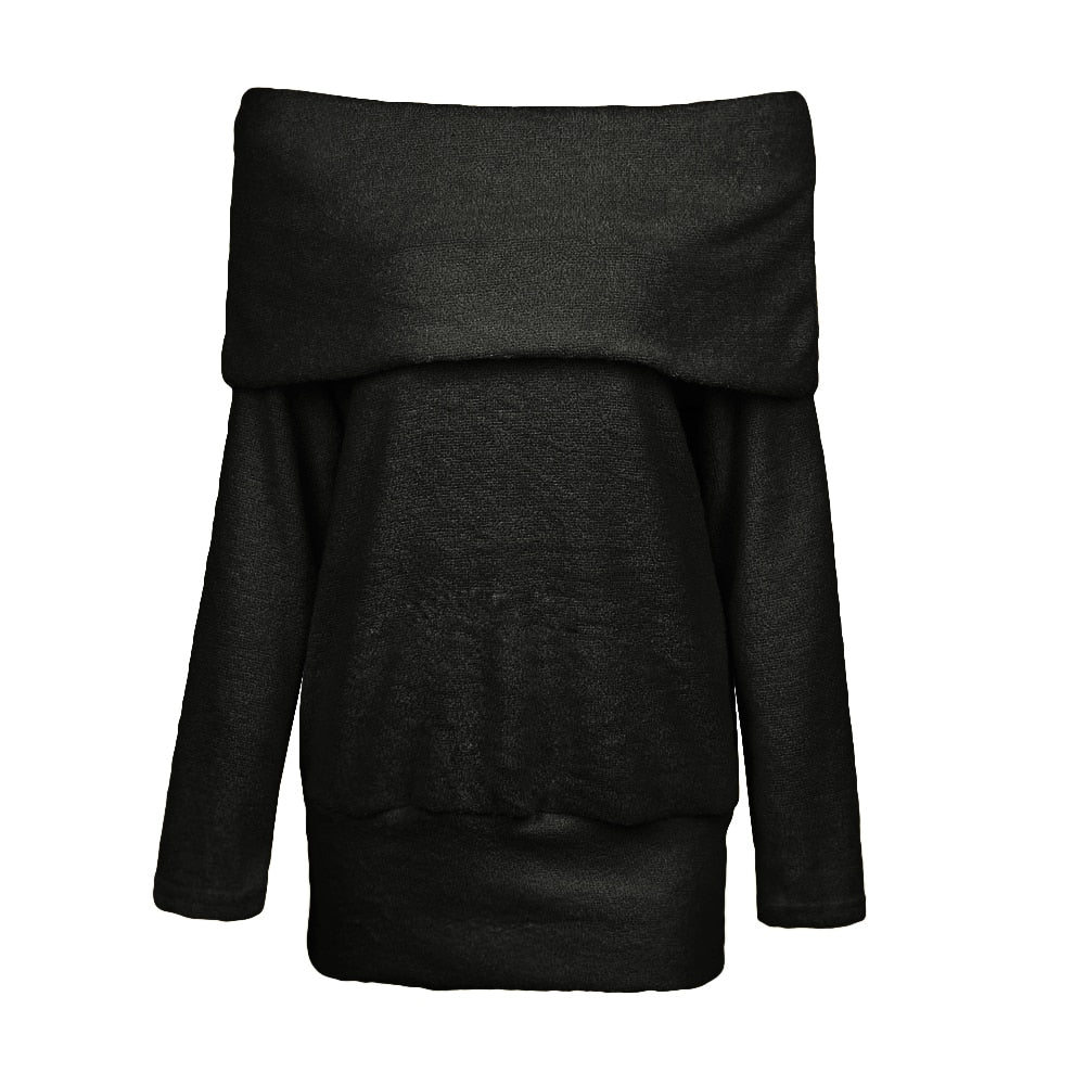 Anself 5XL Plus Size Women Clothing Off Shoulder Sweater Cowl Neck Long Sleeve Knit Pullover Jumper Top Autumn Warm Knitwear - fashionlov