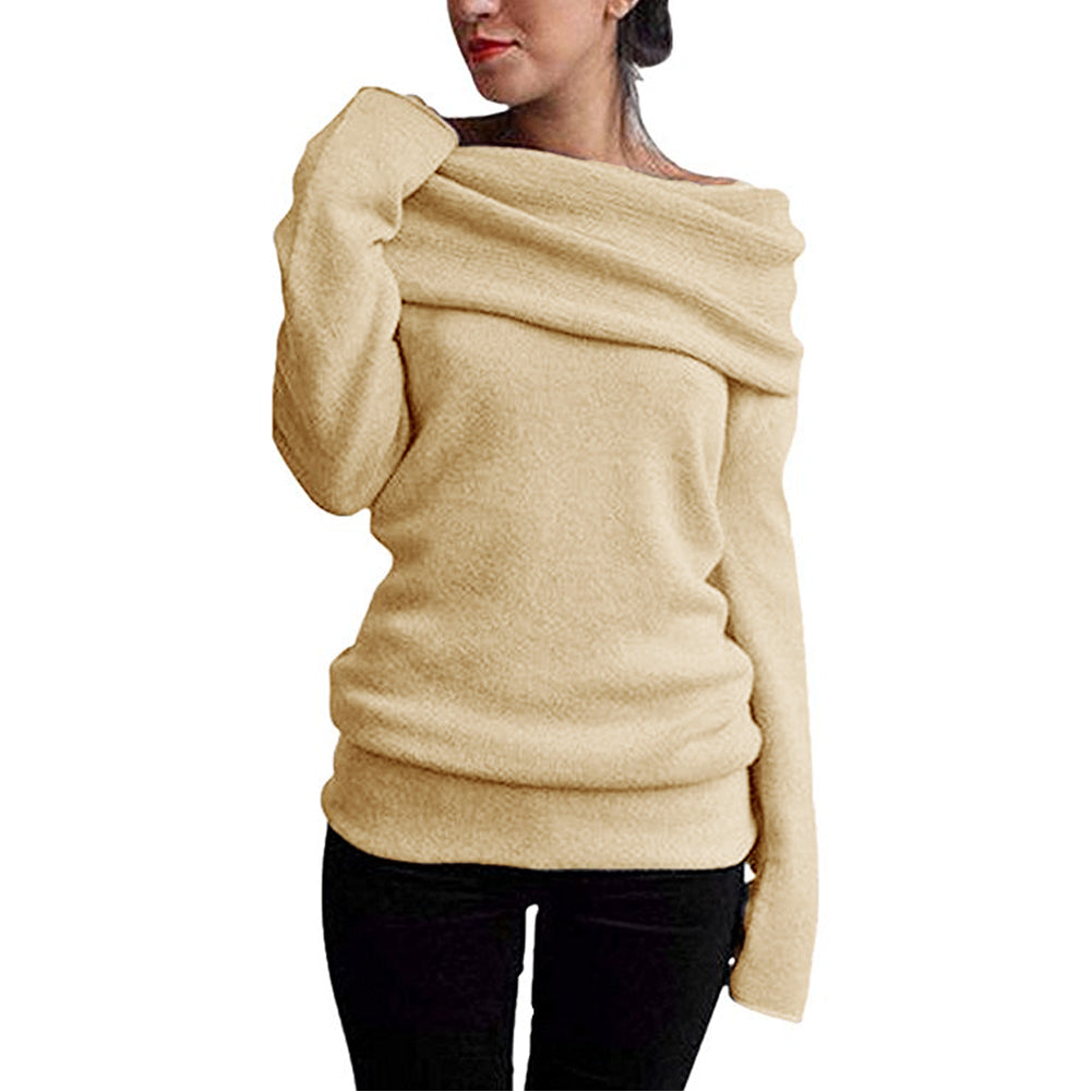 Anself 5XL Plus Size Women Clothing Off Shoulder Sweater Cowl Neck Long Sleeve Knit Pullover Jumper Top Autumn Warm Knitwear - fashionlov