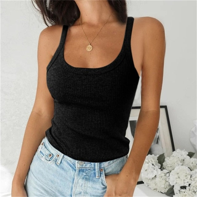 Women Sleeveless Spaghetti Vest Quality Knitted Camis U-neck Tank Tops Casual Solid Color Basic Camisole For Female Plus Size - fashionlov