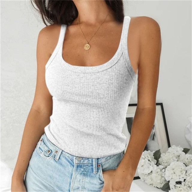 Women Sleeveless Spaghetti Vest Quality Knitted Camis U-neck Tank Tops Casual Solid Color Basic Camisole For Female Plus Size - fashionlov