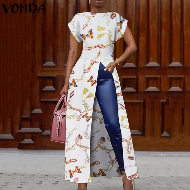 Elegant Leopard Blouse Women Tunic VONDA 2021 Female Tops Vintage Long ...