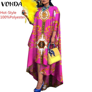VONDA 2021 Autumn Women Dress 3/4 Sleeve Robe Femme Vintage Printed Holiday Party Dress Irregular Hem Long Vestidos Oversized - fashionlov