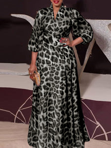 VONDA Women Long Maxi Dress 2022 Vintage Leopard Printed Sexy Lantern Sleeve Bohemian Vestidos Oversized Summer Party Sundress - fashionlov