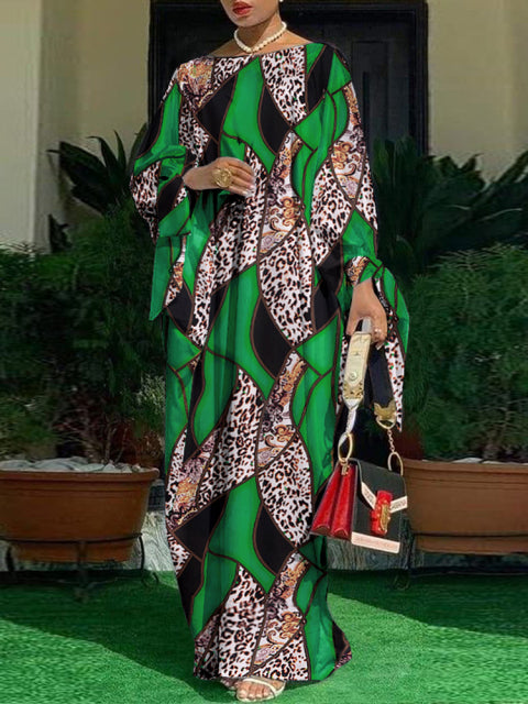 VONDA Women Long Maxi Dress 2022 Vintage Leopard Printed Sexy Lantern Sleeve Bohemian Vestidos Oversized Summer Party Sundress - fashionlov