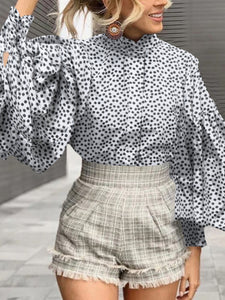 Celmia Fashion Women Big Lantern Sleeve Blouse Elegant Party Shirts 2022 Autumn Stand Collar Casual Solid Retro Top Tunic Blusas - fashionlov