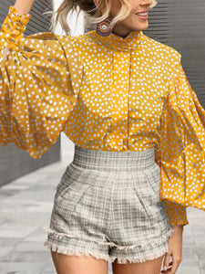 Celmia Fashion Women Big Lantern Sleeve Blouse Elegant Party Shirts 2022 Autumn Stand Collar Casual Solid Retro Top Tunic Blusas - fashionlov
