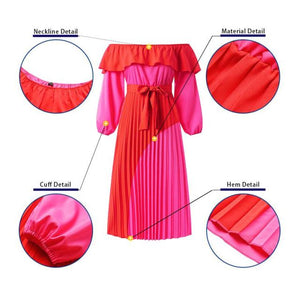 Ladies Spring Long Sleeve Holiday Pleated Dress VONDA Women 2022 Summer Off Shoulder Patchwork Maxi Dresses Red Color Vestidos - fashionlov