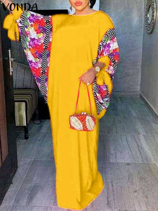 VONDA Oversized Elegant Women 2022 Dress 3/4 Sleeve Evening Party Robe Femme Y2K Loose Floral Printed Maxi Vestidos Sundress 4# - fashionlov
